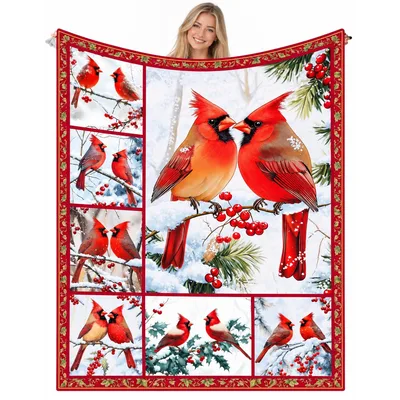 Cardinal Birds Winter Blanket: Red Birds in Snow