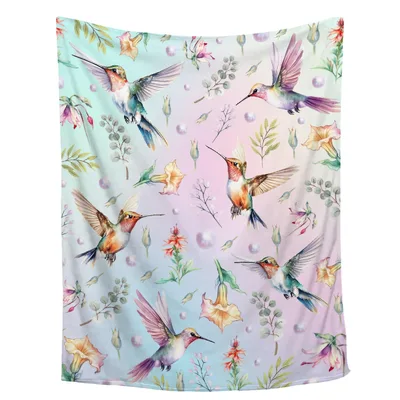 Pastel Hummingbird Blanket: Soft Floral Throw for Bird Lovers