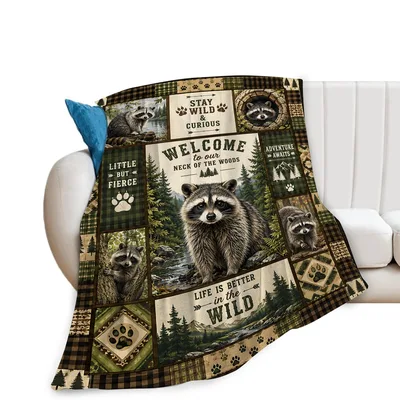 Stay Wild Curious Blanket: Raccoon Woodland Throw