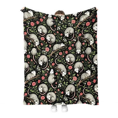 Opossums Among Roses Blanket for Cozy Nights and Gifts