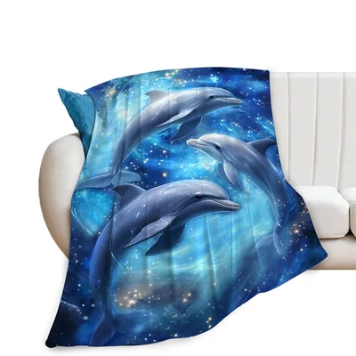 Dolphin Lover Blanket: Dolphins Swimming Through a Blue Galaxy