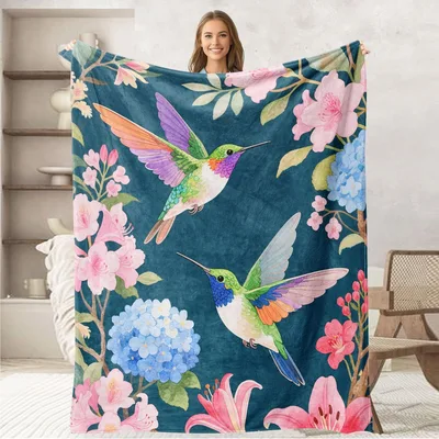Hummingbird Floral Blanket for Nature Lovers