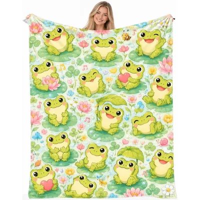 Kawaii Frog Blanket: Cute Frogs on Lily Pads