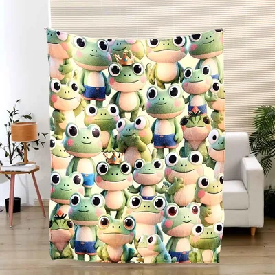 Cute Frog Cartoon Blanket: A Crowd of 3D Amphibians