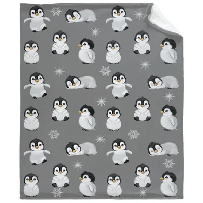 Baby Penguin Snowflake Pattern Blanket: Cute Chicks and Ice Crystals