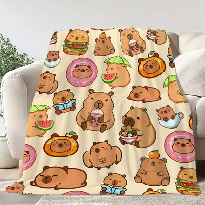 Capybara Snacks Blanket: Cute Capybaras Eating and Relaxing