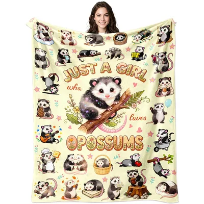 Cream Opossum Fun Girl Blanket for Possum Lovers