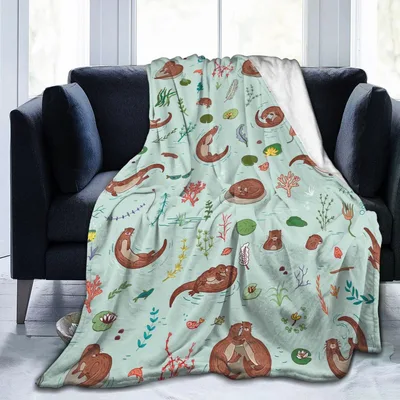 Sea Otter Blanket With a Playful Pond Scene