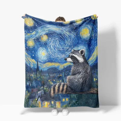 Raccoon Starry Night Blanket: A Masked Night Watcher