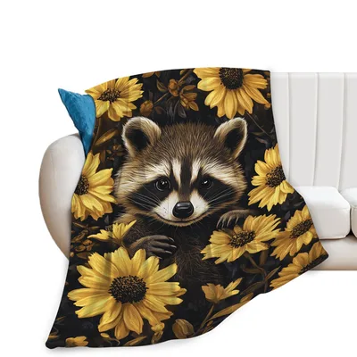 Raccoon Sunflower Animal Blanket for Cozy Days