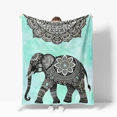 Elephant Mandala Blanket for Boho Lovers and Animal Fans