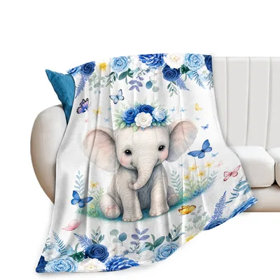 Blue Floral Elephant Blanket for Cozy Days and Gifts