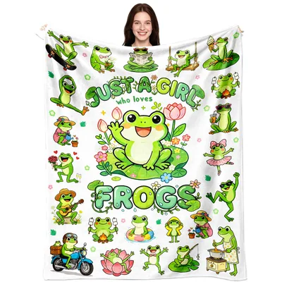 Frog Pals on White Blanket: Just A Girl Who Loves Frogs