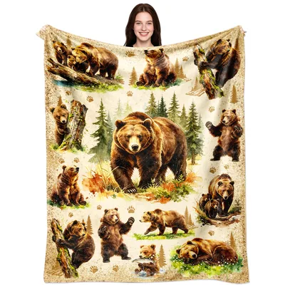 Bear Woodland Animals Blanket for Nature Lovers and Cabin Fans