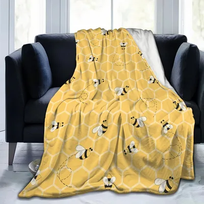 Bee Lover Blanket: Honeycomb Bees on Sunny Yellow