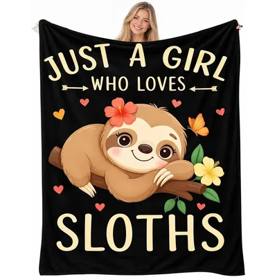Sloth Girl Cartoon Blanket for Sloth Lovers