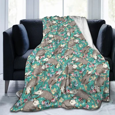 Vintage Roses Animal Blanket: Opossums in Bloom