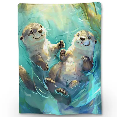 Swimming Otters Blanket: Two Otters Floating Hand in Hand