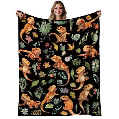 Bearded Dragon Blanket: Lizards Among Autumn Leaves and Cacti
