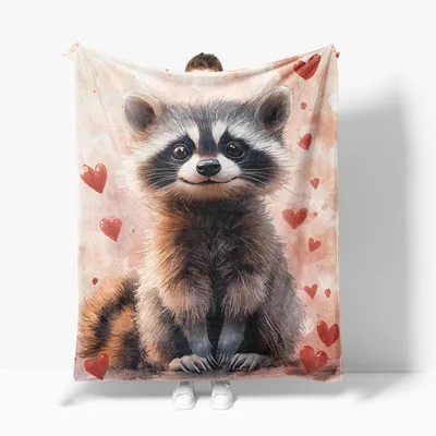 Raccoon Animal Blanket: A Sweet, Heart-Dotted Throw