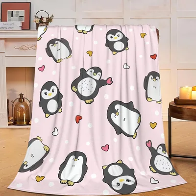Pink Penguin Hearts Blanket for Cozy Days and Cute Decor