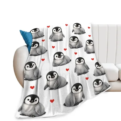 Penguin Chicks Hearts Blanket for Cozy Days