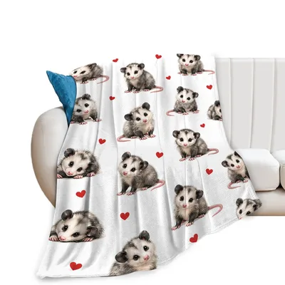 Opossum Hearts Blanket: Cute Opossums on White
