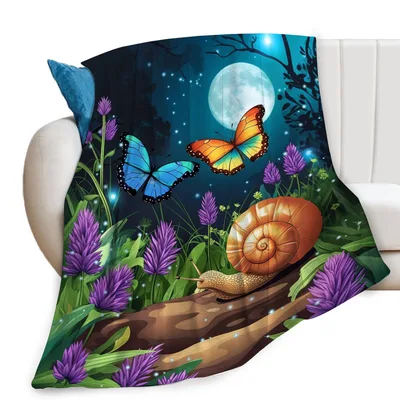 Snail Lover Blanket: Moonlit Woodland Butterflies and a Snail