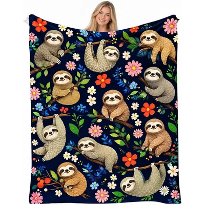 Sloth Floral Blanket for Calm Days and Cozy Naps