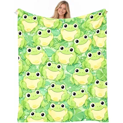 Cute Green Frogs on Lily Pads Blanket for Frog Lovers