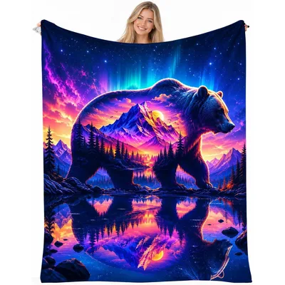 Northern Lights Bear Blanket for Nature Lovers and Dreamers