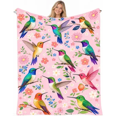 Pink Floral Hummingbird Blanket for Bird Lovers