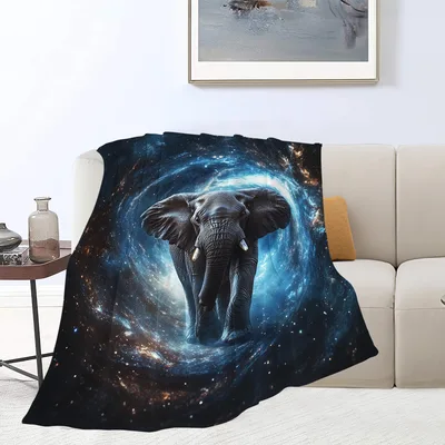 Elephant Galaxy Blanket for Cosmic Dreamers