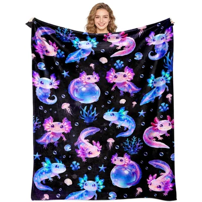 Glowing Galaxy Axolotls Blanket: Cosmic Cuties