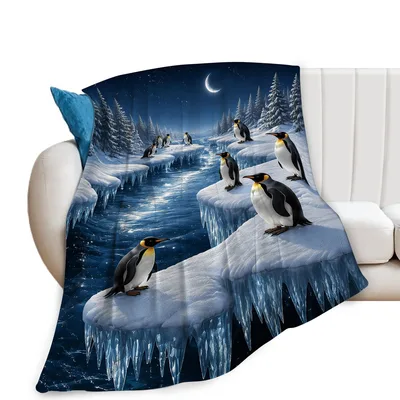 Penguin Winter Scene Blanket: Arctic Penguins on Ice Floes