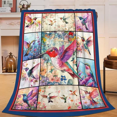 Hummingbird Watercolor Bird Blanket for Bird Lovers