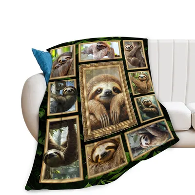 Sloth in Gold Frame Blanket for Sloth Lovers