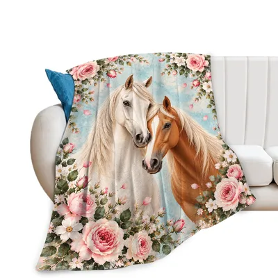 Romantic Horse Blanket with Blush Roses and Blue Sky