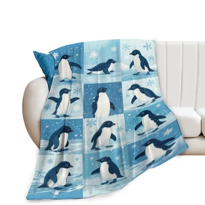 Winter Penguins Blanket: Snowy Blue Penguin Tiles