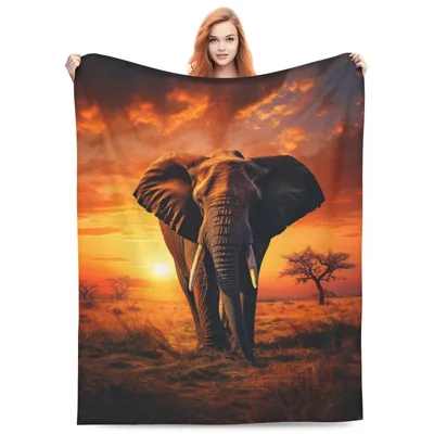 Elephant Sunset Blanket: A Savanna Dusk Throw