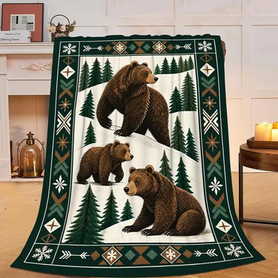 Brown Bears in Pine Blanket featuring rustic bear cabin art