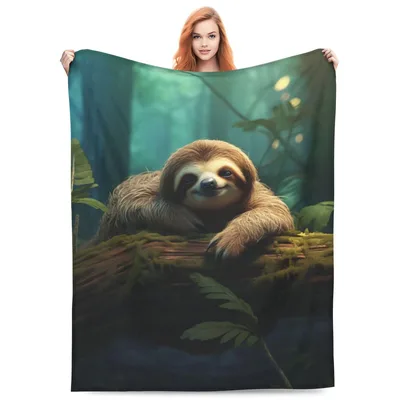 Forest Animal Blanket: A Sleepy Sloth in the Green Woods