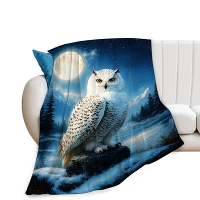 Snowy Owl Winter Scene Blanket for Owl Lovers