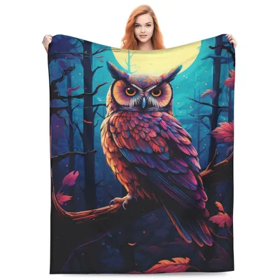 Owl Moon Forest Art Blanket for Night Lovers