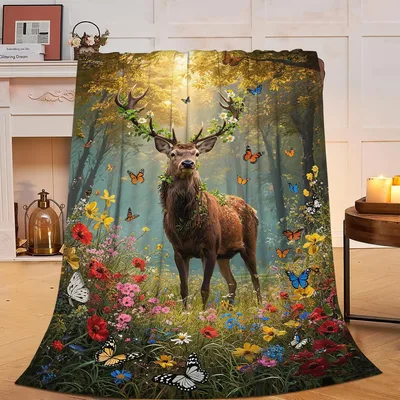 Deer in Forest Blanket: A Woodland Scene in Bloom