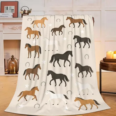 Cream Horses with Stars Blanket for Horse Lovers