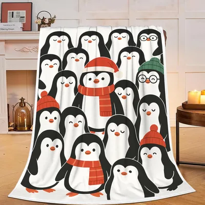 Christmas Penguin Blanket with Scarves and Hats
