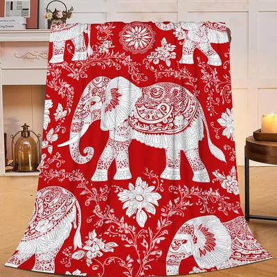 Red Floral Elephant Blanket for Cozy Days and Warm Gifts