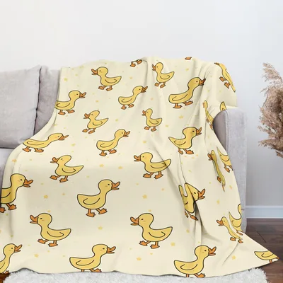 Yellow Duckling Blanket: Cute Duck Pattern Throw