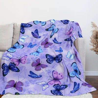 Purple and Blue Butterflies Blanket: Soft Floral Throw